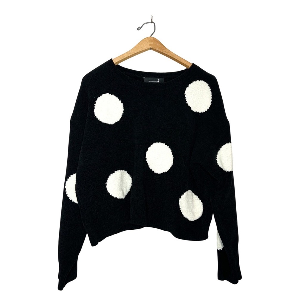 Broadway 38 Womens Cozy Chenille Knit Polka Dot Sweater Black & White Medium M